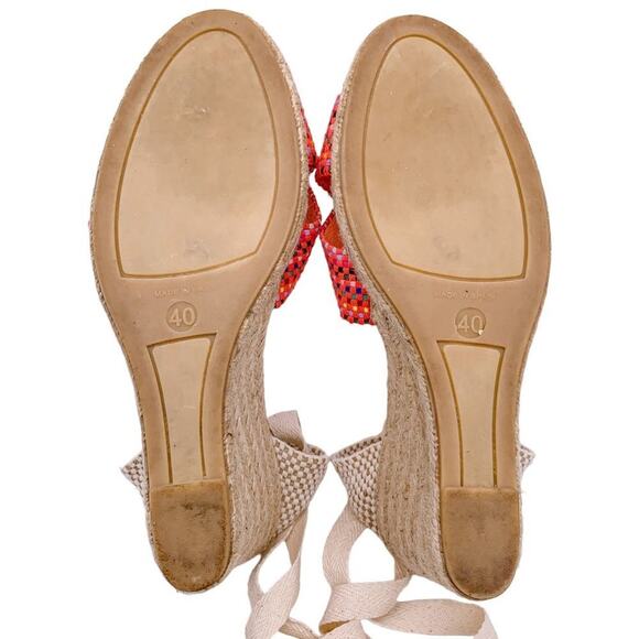 Pinaz Open Toe Cross Strap Wrap Tie Raffia Espadrilles Wedge Sandal Multicolor - Picture 8 of 9